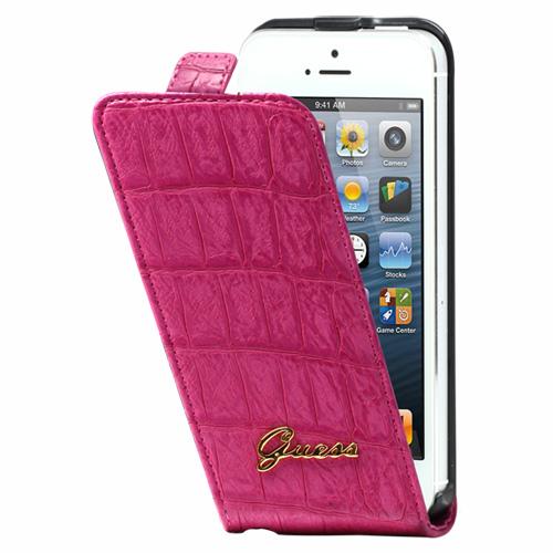 GUESS CASE FLIP COVER CROCO PINK IPH5